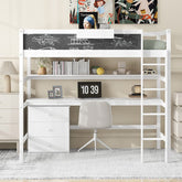 Bellemave® Twin Size Loft Bed with Desk, Blackboard and Storage Box, Shelf and 3 Drawers - Bellemave